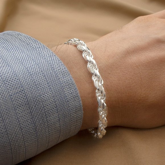 New Solid Sterling Silver Rope Bracelet, Stamped 925 Italy, Bracelet For Men - Picture 1 of 7